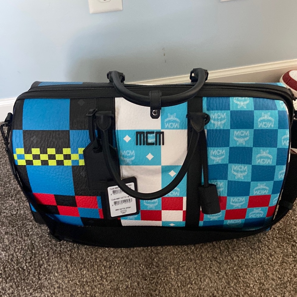 MCM Ottomar Checkerboard Multi Leather Weekender Bag Medium
